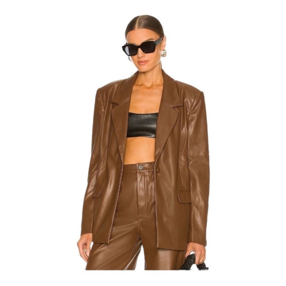 WeWoreWhat Vegan Leather Classic Blazer Cocoa Brown NWT